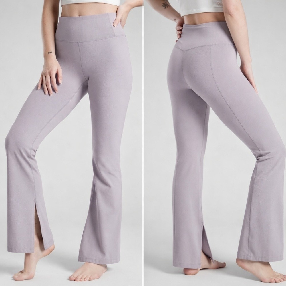 Athleta Lilac Barre Flare Powervita Side Slit High Rise Leggings SZ Medium Yoga